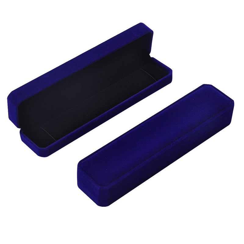 iSuperb Set of 2 Blue Velvet Necklace Chain Bracelet Display Case Storage Jewelry Gift Box 8.7x1.6x2inch - Image 1